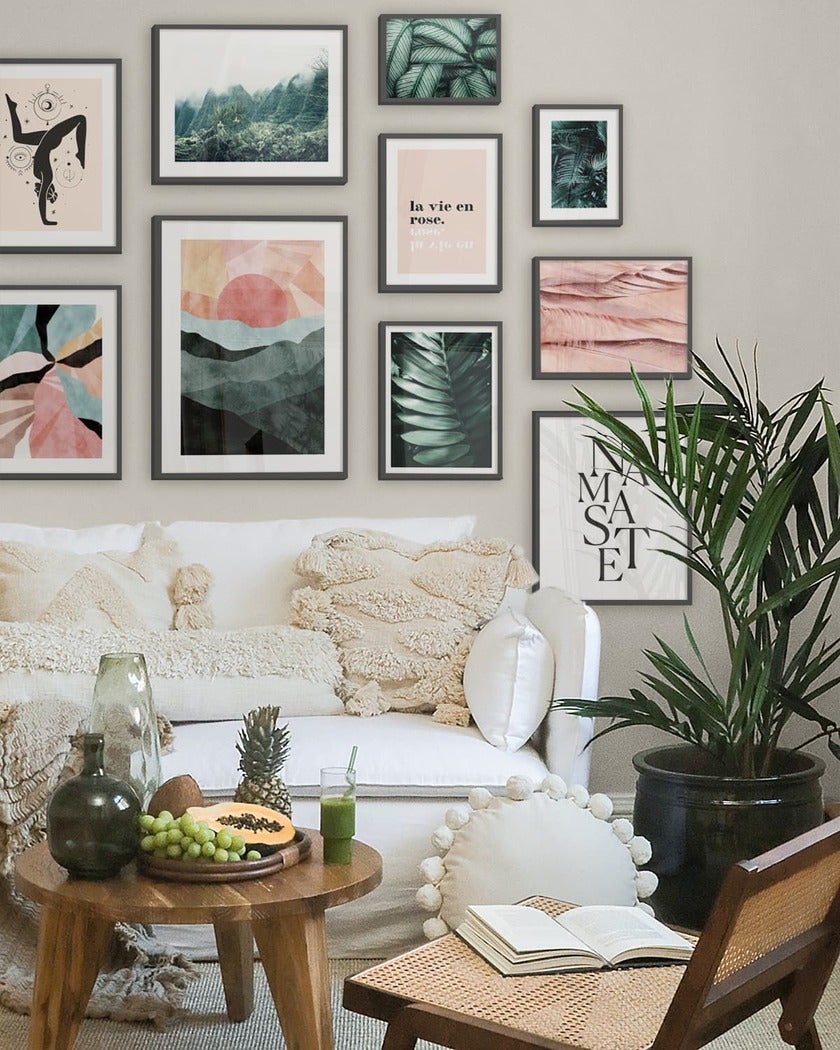 Tropical Living Room Gallery Wall