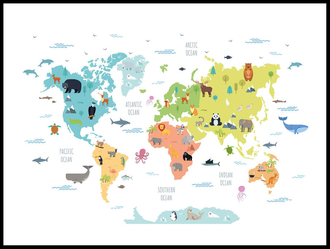 POSTER World Map Animals